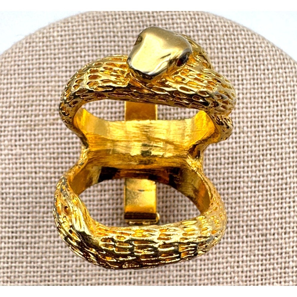 Vintage Snake Scarf Clip Gold Tone Red Rhinestone Eye Slide Brooch